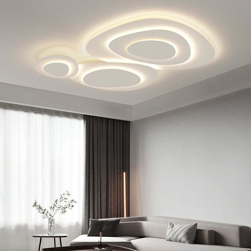 Háromgyűrűs, fényerő-szabályozható, mennyezetre simuló LED-lámpa, fehér fém, 43 in