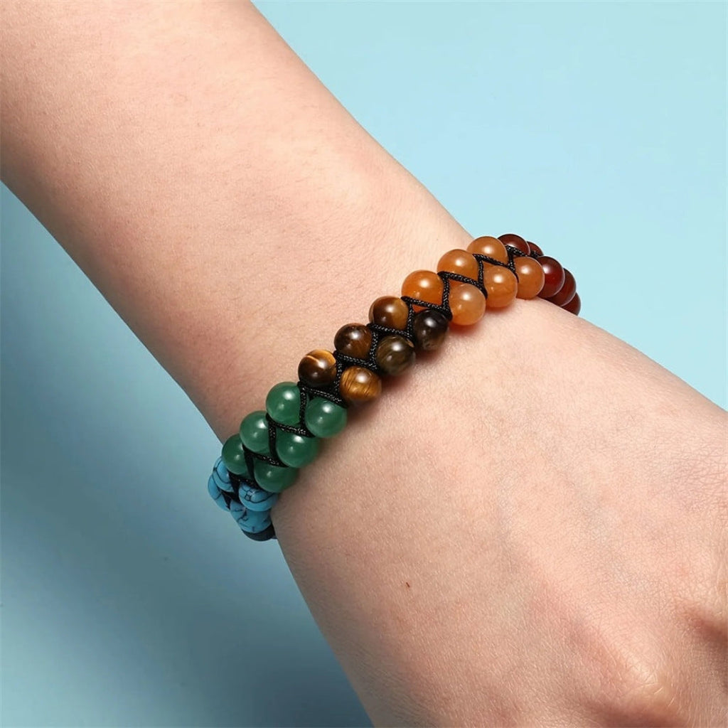 Colorful Natural Stone Chakra Bracelet — Lightweight, Adjustable Braided Cord