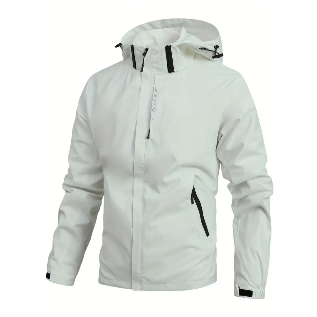 Veste de pluie légère à fermeture éclair pour homme — coque respirante à capuche