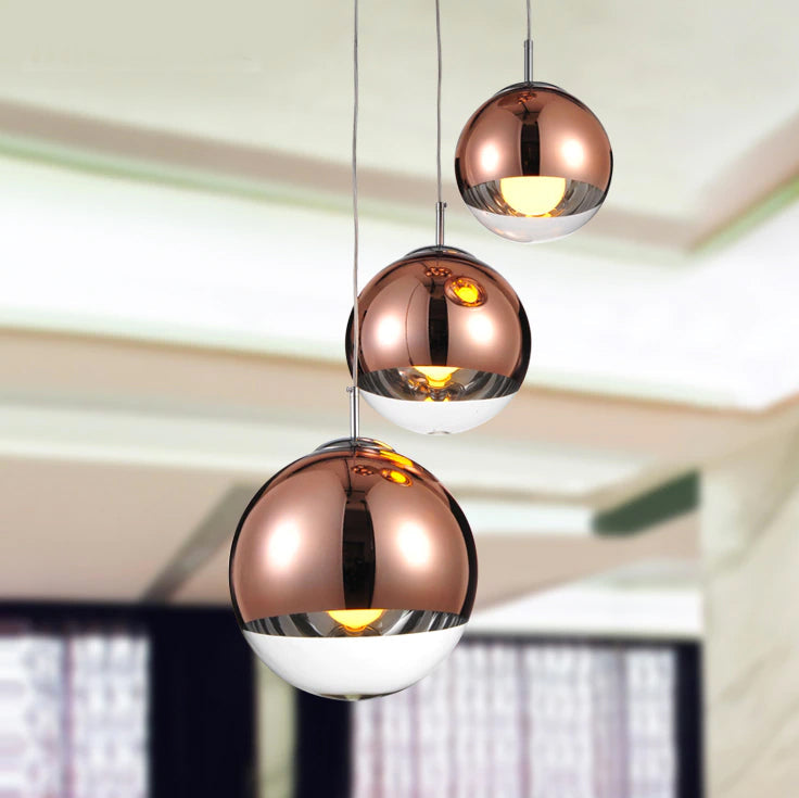AuroraSphere Glass Orb Pendant Light With Silver Half And Clear Half