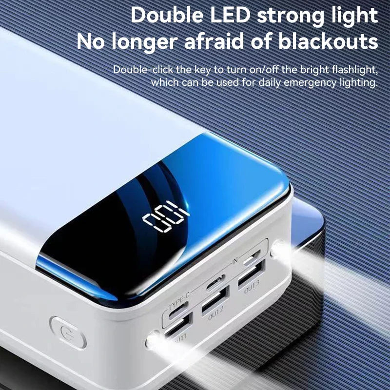 Portabel powerbank på 50000mAh med 3 portar och snabbladdning