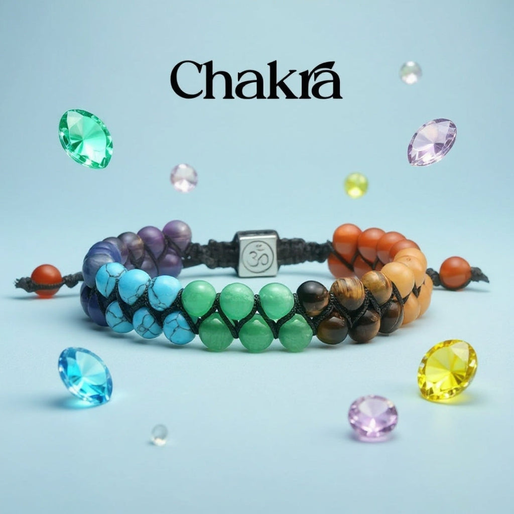 Colorful Natural Stone Chakra Bracelet — Lightweight, Adjustable Braided Cord