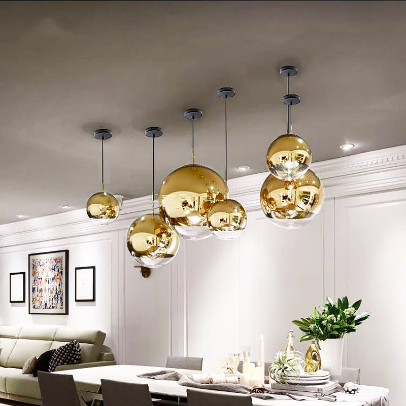 AuroraSphere Glass Orb Pendant Light With Silver Half And Clear Half
