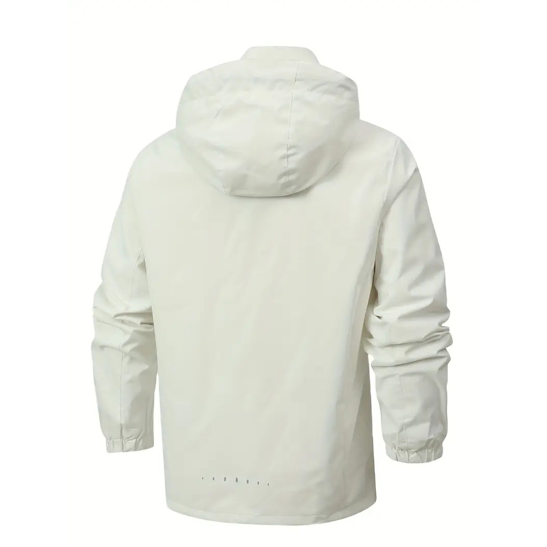 Veste de pluie légère à fermeture éclair pour homme — coque respirante à capuche