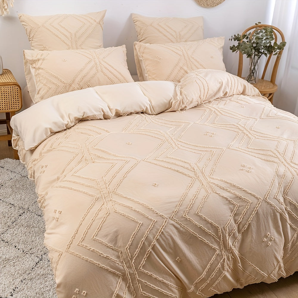 Grid Tufted Soft Bedding Duvet Cover Set - Euroselle
