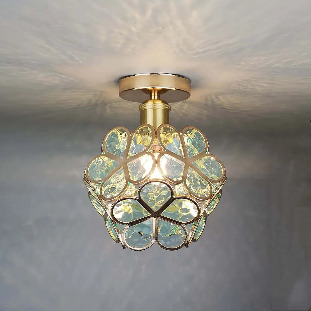 Luminaria con forma de flor para montaje empotrado, dorada, con pantalla acrílica, para entrada, dormitorio y espacios pequeños, iluminación LED moderna de techo de 8 pulgadas