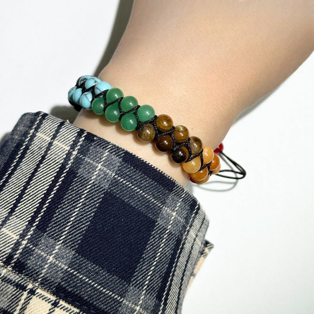 Colorful Natural Stone Chakra Bracelet — Lightweight, Adjustable Braided Cord