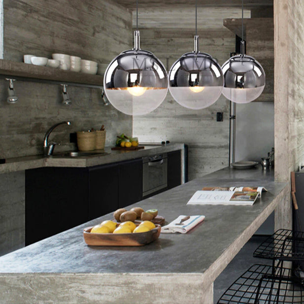 AuroraSphere Glass Orb Pendant Light With Silver Half And Clear Half