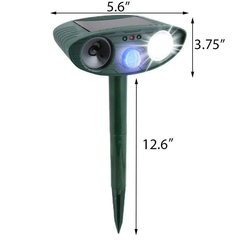 Solar Ultrasonic Wildlife Deterrent — 30 ft Motion Strobe Light