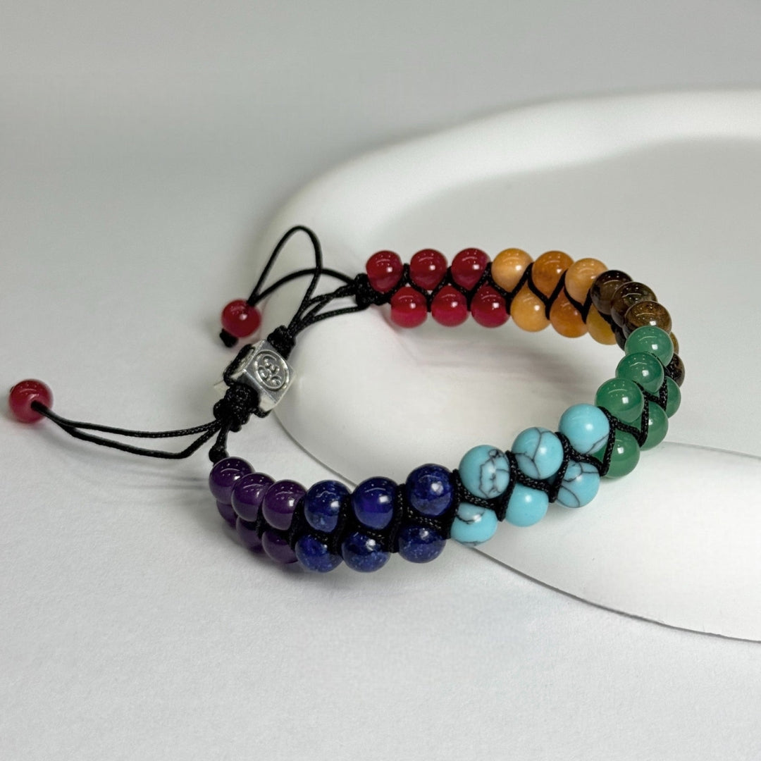 Colorful Natural Stone Chakra Bracelet — Lightweight, Adjustable Braided Cord