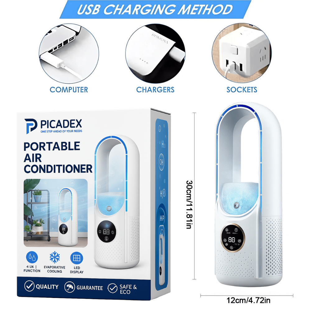 Rafraîchisseur d’air sans pales alimenté par USB — unité de refroidissement portable avec réservoir d’eau intégré de 100 ml