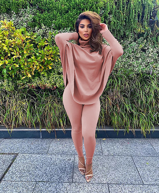 Ensemble Deux Pièces Automne Hiver Tailles Plus Avec Manches Chauve Souris Élégant Confort