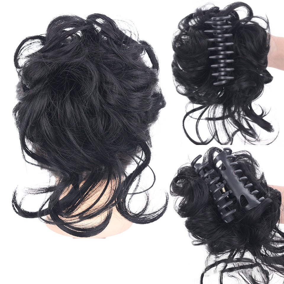 クリップ式無造作お団子ヘアピース - 合成シュシュ、アップスタイルにボリューム