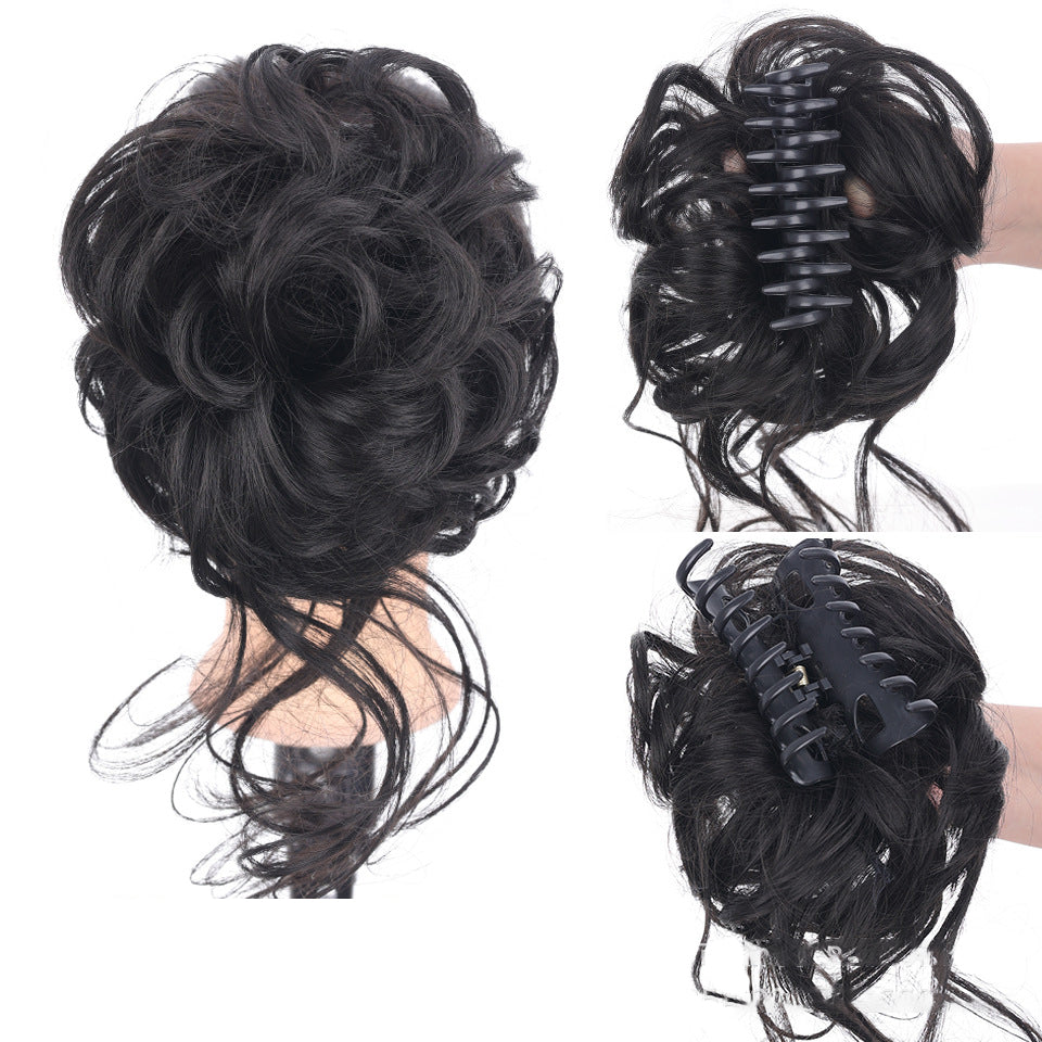 クリップ式無造作お団子ヘアピース - 合成シュシュ、アップスタイルにボリューム