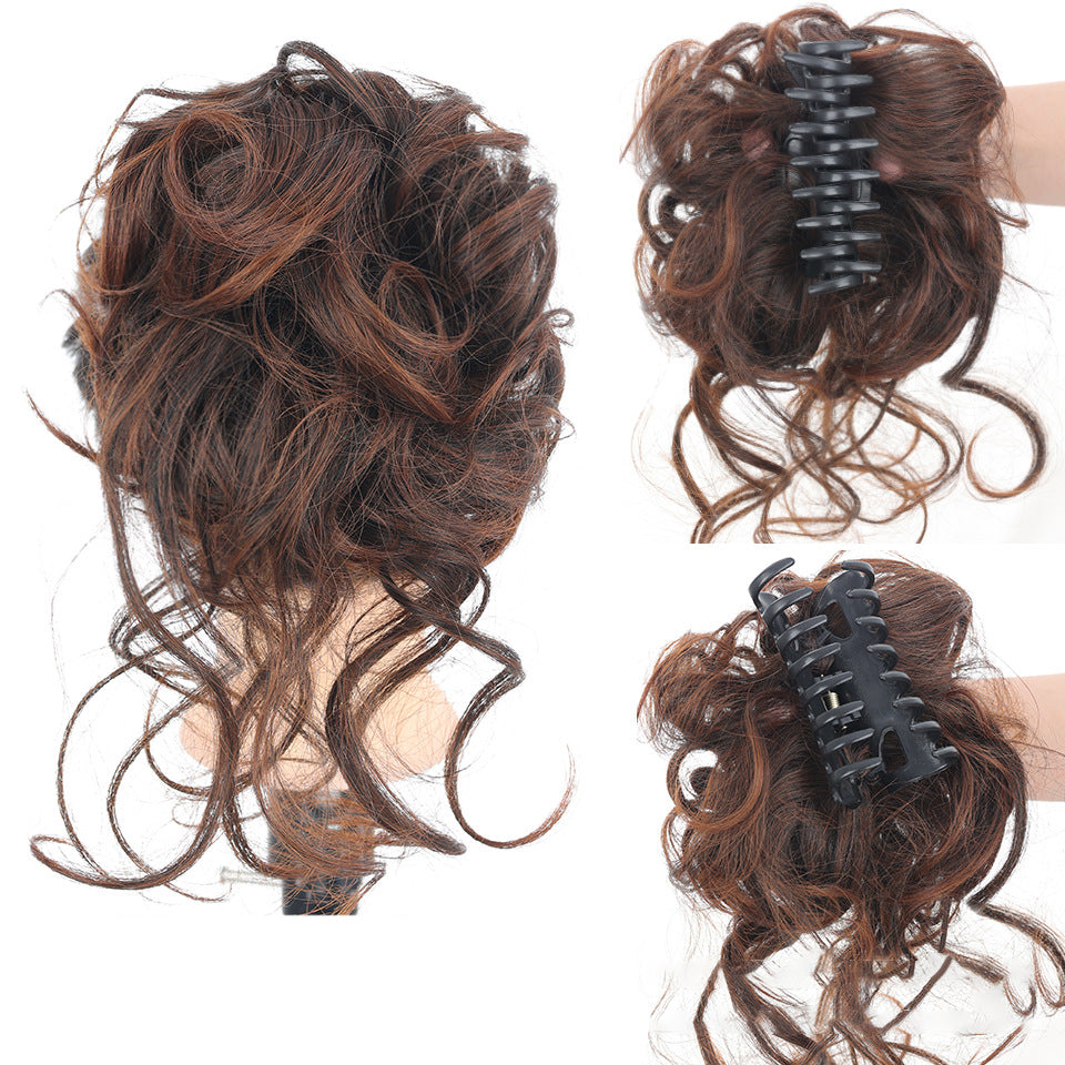 クリップ式無造作お団子ヘアピース - 合成シュシュ、アップスタイルにボリューム