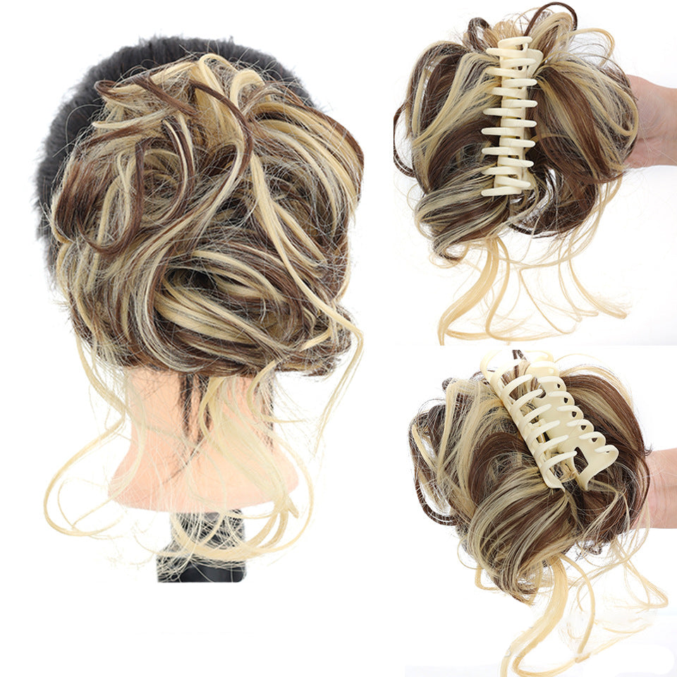 クリップ式無造作お団子ヘアピース - 合成シュシュ、アップスタイルにボリューム