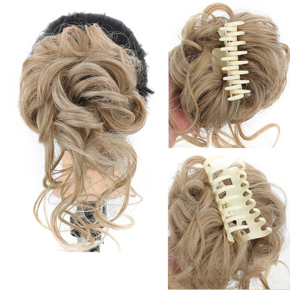 クリップ式無造作お団子ヘアピース - 合成シュシュ、アップスタイルにボリューム