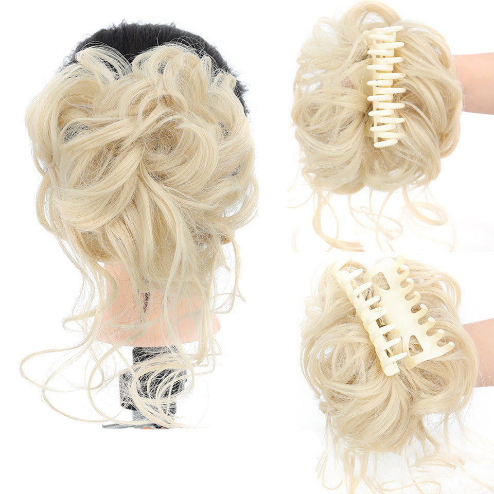 クリップ式無造作お団子ヘアピース - 合成シュシュ、アップスタイルにボリューム