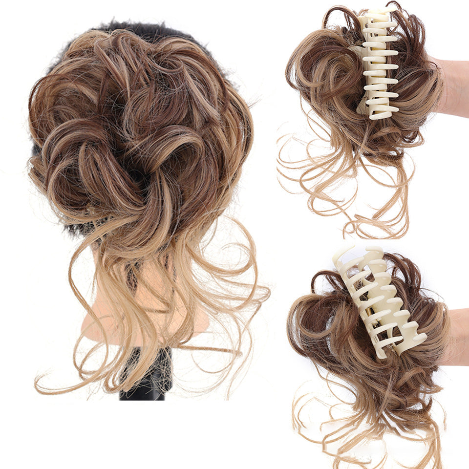クリップ式無造作お団子ヘアピース - 合成シュシュ、アップスタイルにボリューム