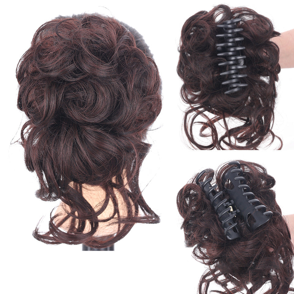 クリップ式無造作お団子ヘアピース - 合成シュシュ、アップスタイルにボリューム