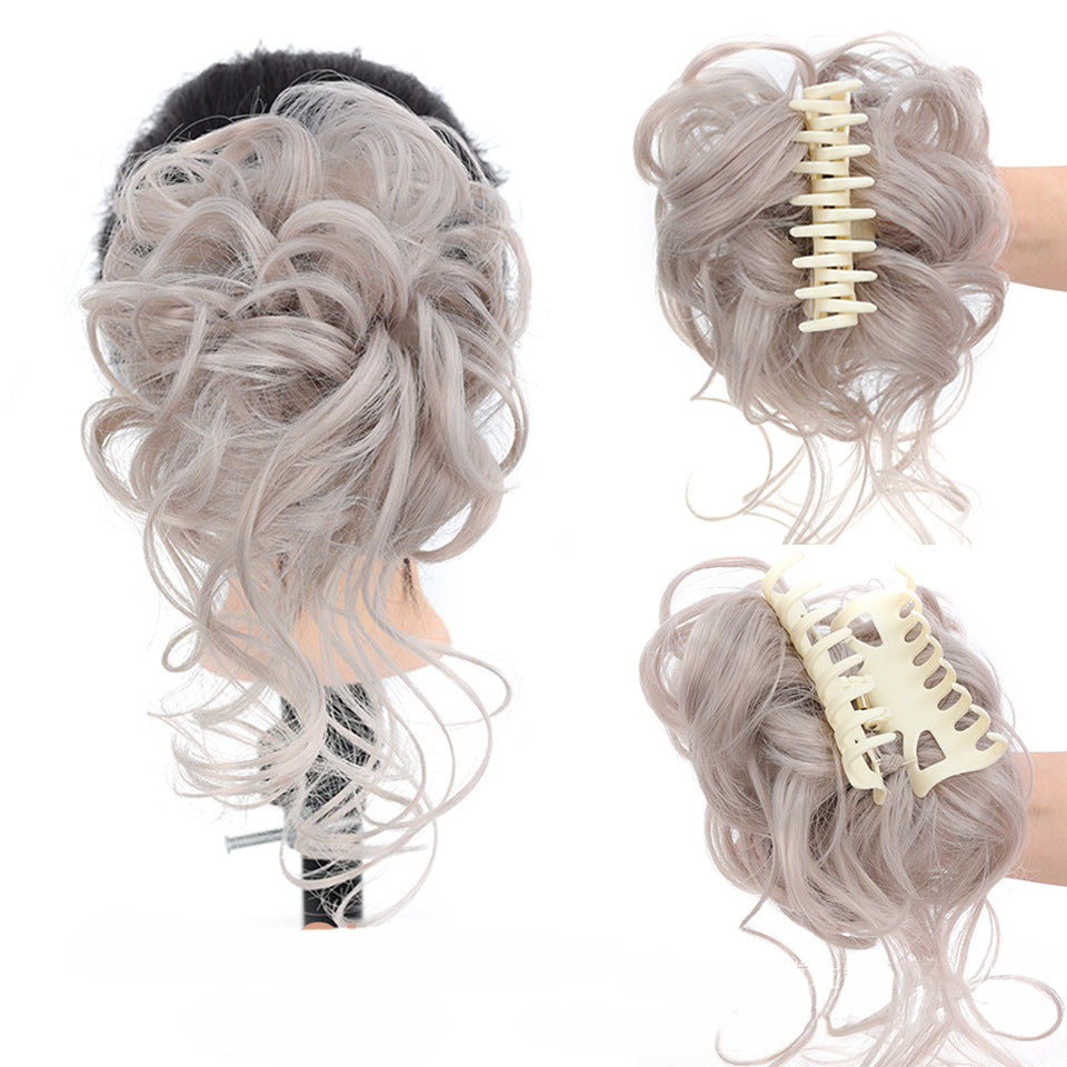クリップ式無造作お団子ヘアピース - 合成シュシュ、アップスタイルにボリューム
