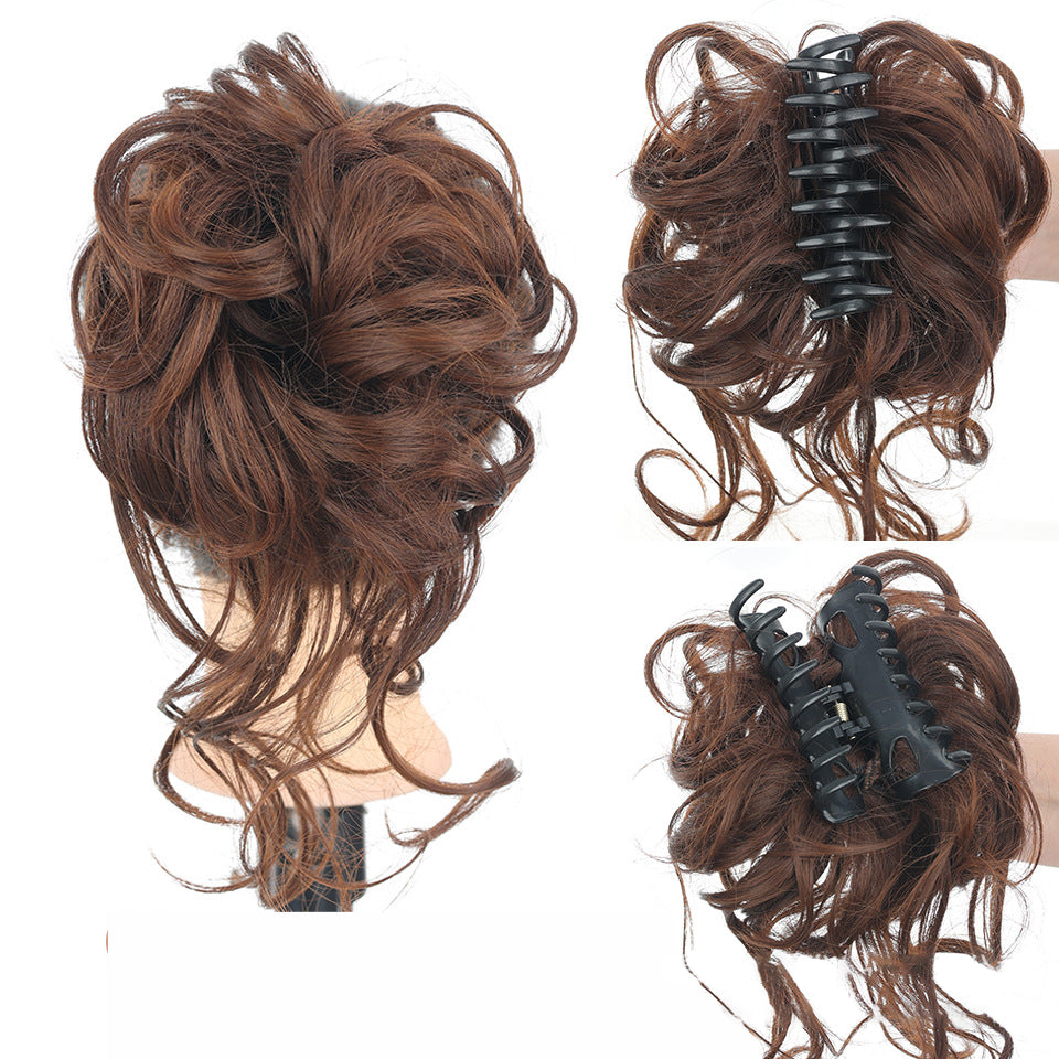 クリップ式無造作お団子ヘアピース - 合成シュシュ、アップスタイルにボリューム