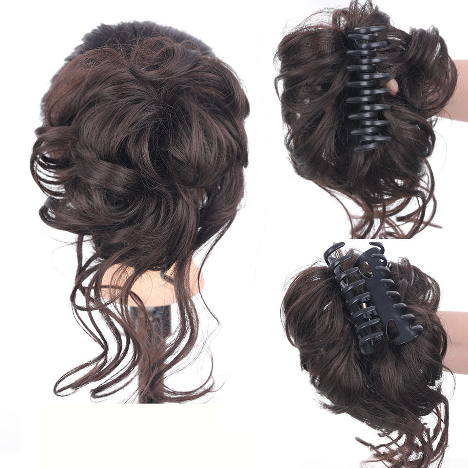 クリップ式無造作お団子ヘアピース - 合成シュシュ、アップスタイルにボリューム