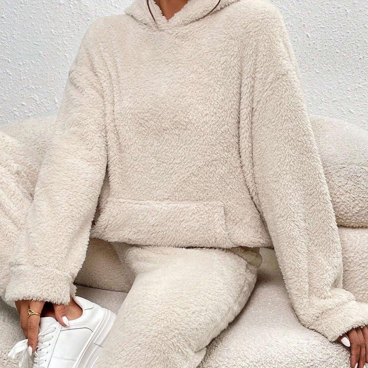 Teddyfleece-set voor dames met capuchon - oversized joggingpak, zakken