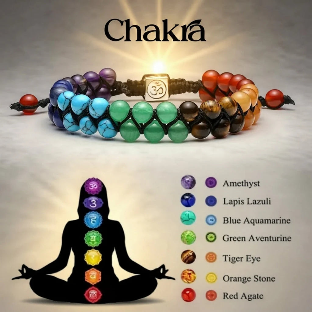 Colorful Natural Stone Chakra Bracelet — Lightweight, Adjustable Braided Cord