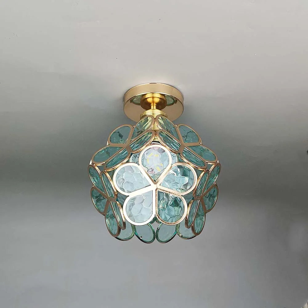 Luminaria con forma de flor para montaje empotrado, dorada, con pantalla acrílica, para entrada, dormitorio y espacios pequeños, iluminación LED moderna de techo de 8 pulgadas