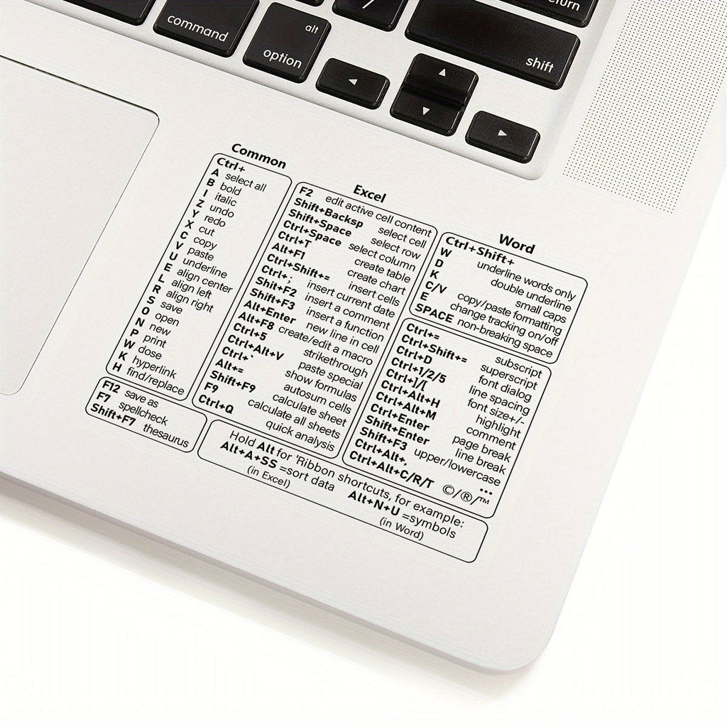 Transparent PVC Keyboard Shortcut Skin Quick Reference Overlay for Excel, Word & Windows - Euroselle
