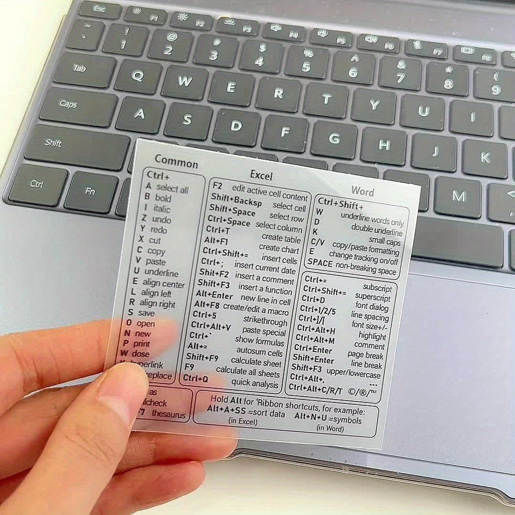 Transparent PVC Keyboard Shortcut Skin Quick Reference Overlay for Excel, Word & Windows - Euroselle