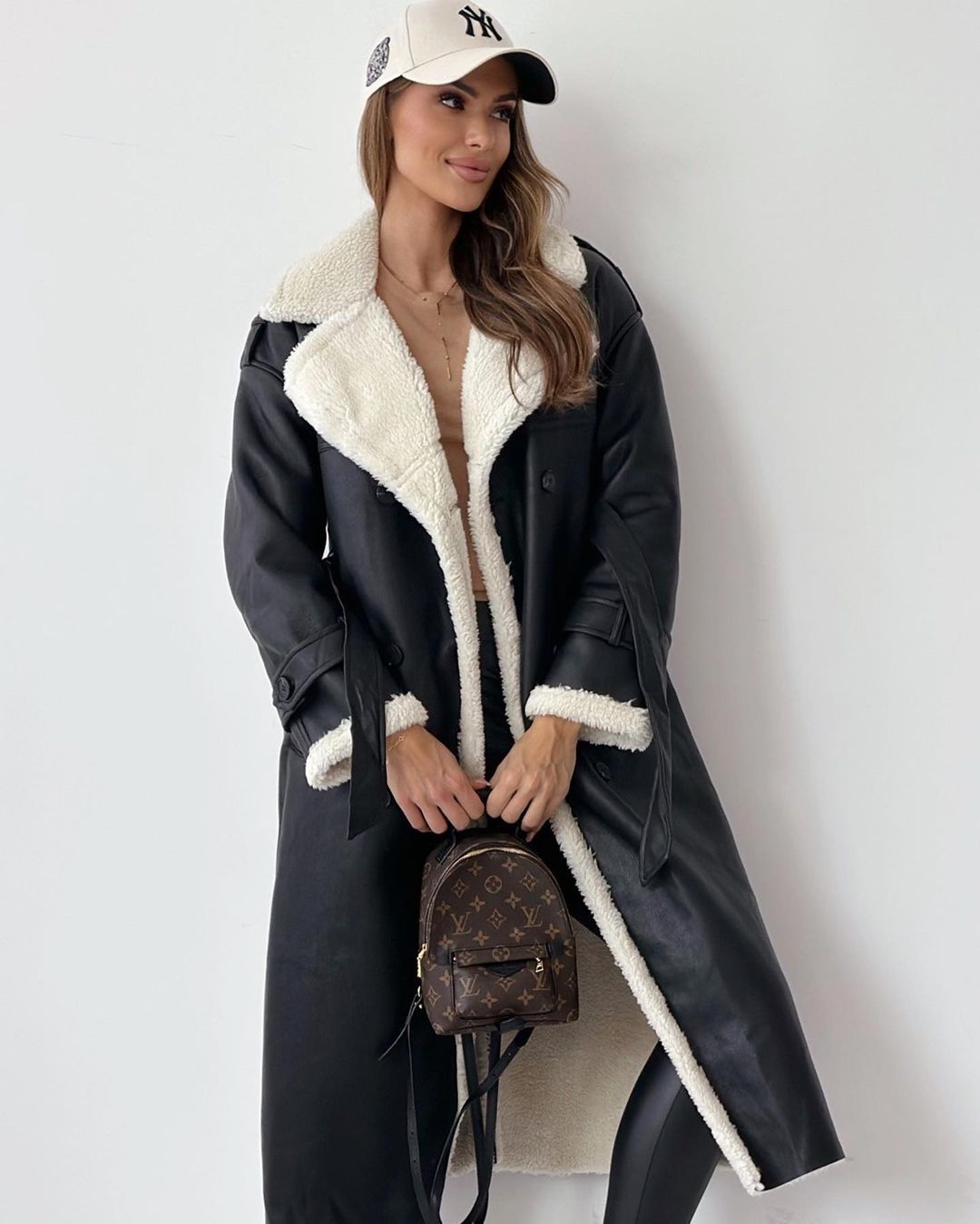 Manteau à manches longues en faux cuir PU pour femmes