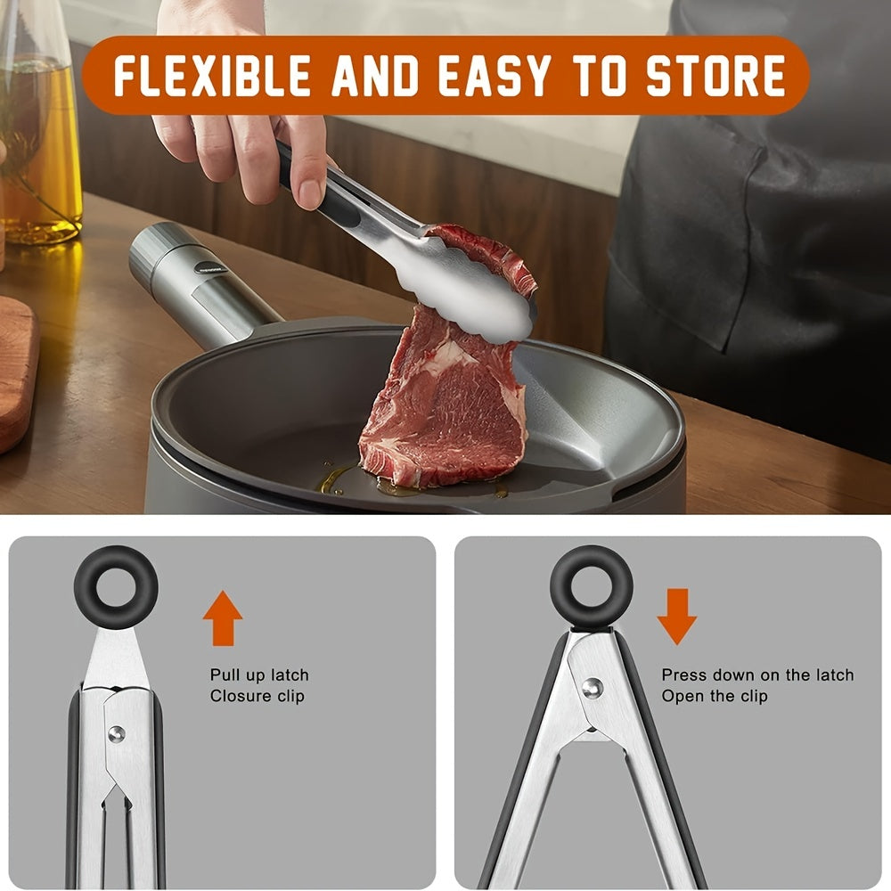 Stainless Steel Kitchen Tongs with Silicone Grip & Locking Feature - Euroselle