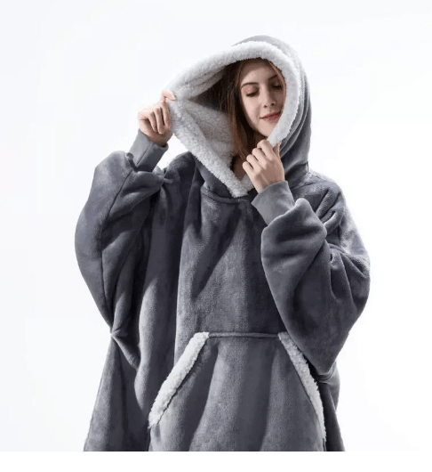 CozyNest fleecefodrad hoodie-filt — bärbar design med fastsydd huva