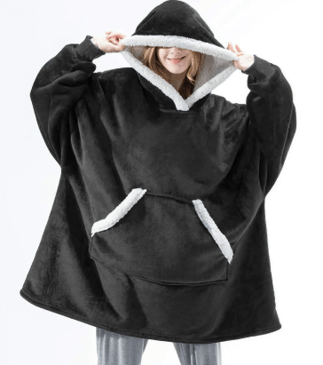 CozyNest fleecefodrad hoodie-filt — bärbar design med fastsydd huva