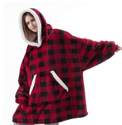 CozyNest fleecefodrad hoodie-filt — bärbar design med fastsydd huva