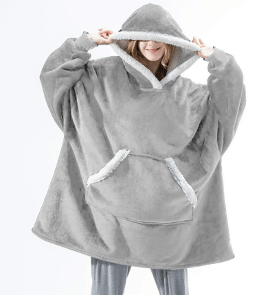 CozyNest fleecefodrad hoodie-filt — bärbar design med fastsydd huva