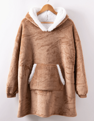 CozyNest fleecefodrad hoodie-filt — bärbar design med fastsydd huva