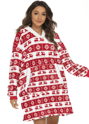 CozyNest fleecefodrad hoodie-filt — bärbar design med fastsydd huva