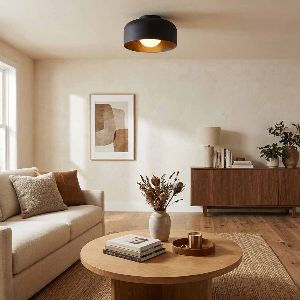 Nimbus Wood-Grain Globe Flush Mount Ceiling Light
