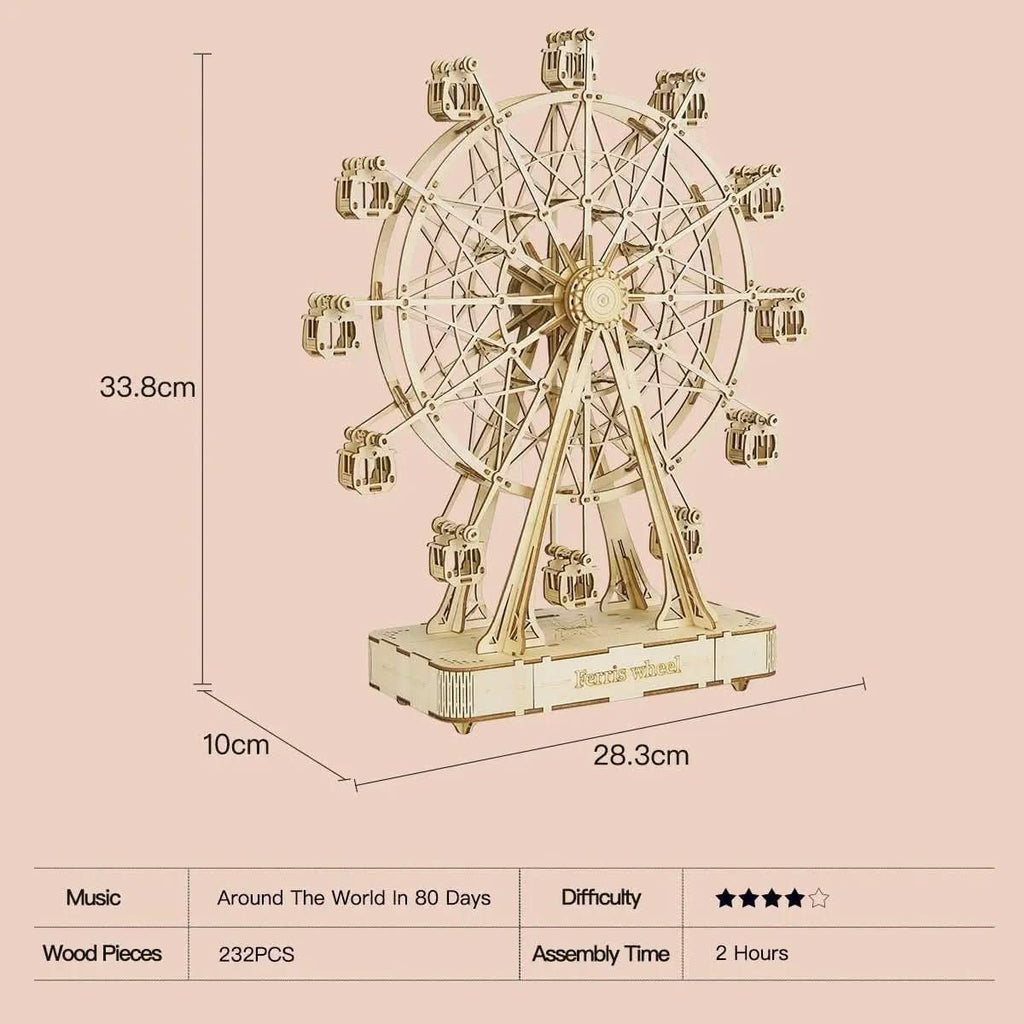 WoodCraft 3D-træmodel af pariserhjul — samlesæt med 232 dele, 33 x 28 cm