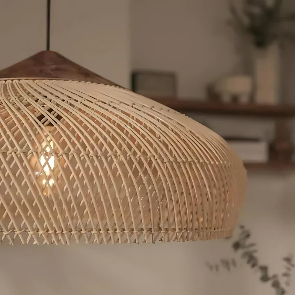 Gewebte Bambus-Hängelampe, 24 Inch, natürlicher Schirm, verstellbares Kabel, E26-Fassung, Boho-Deckenleuchte im Landhausstil für Esszimmer, Kücheninsel Li