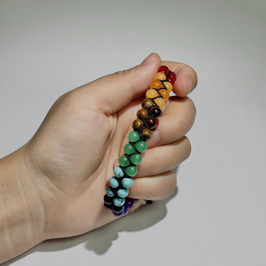Colorful Natural Stone Chakra Bracelet — Lightweight, Adjustable Braided Cord