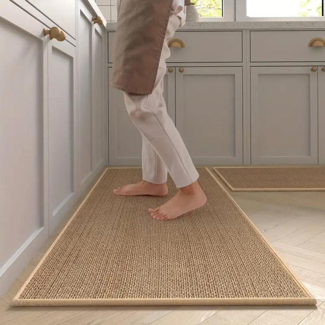 2-Piece Beige Anti-Fatigue PVC Foam Mats — Non-Slip, Washable
