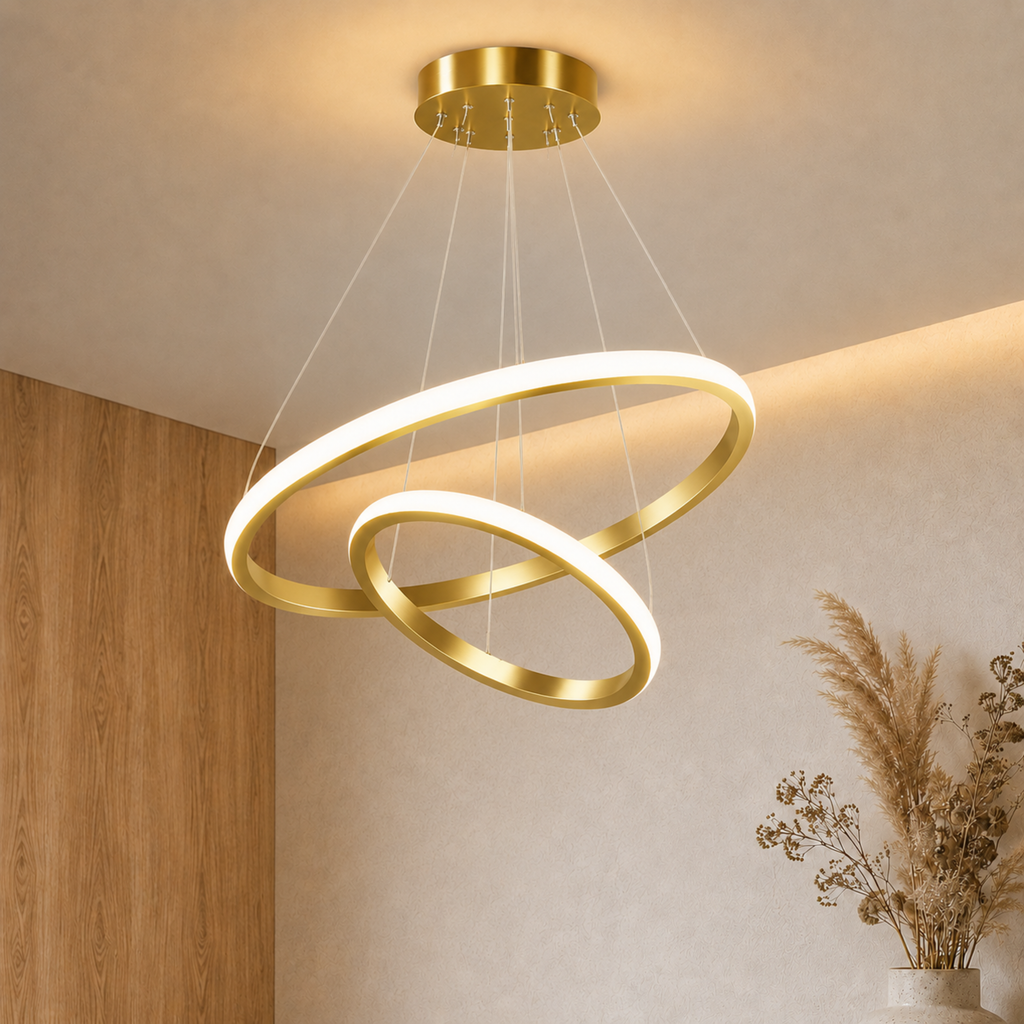 LED-Ring-Pendelleuchte, Kronleuchter und Deckenleuchte — Gold