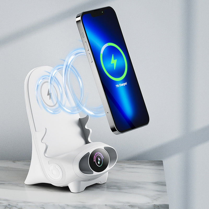 15W nabíjecí stojánek na telefon Qi - zesilovač zvuku, iPhone/Android