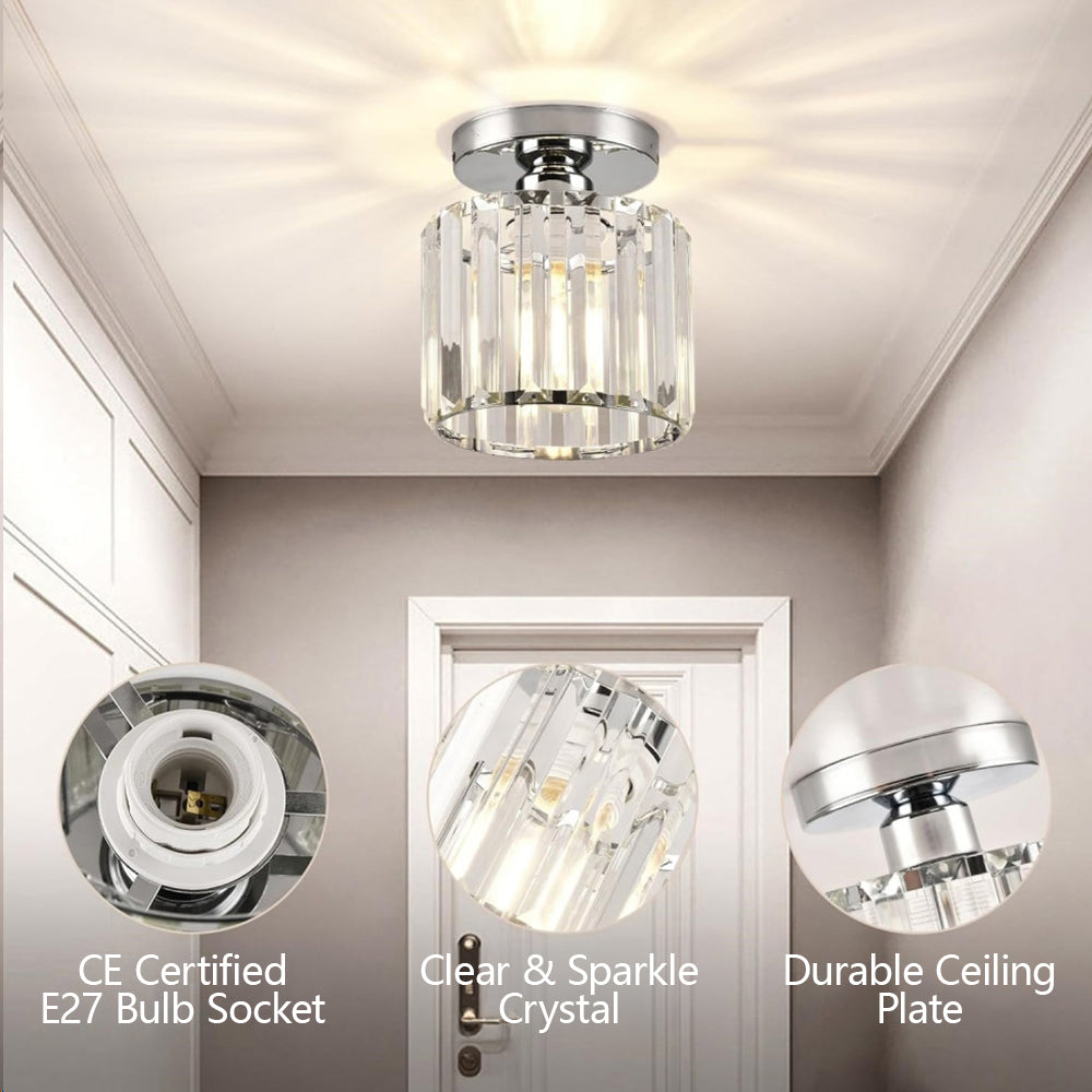 Black Gold Crystal Flush Mount Light Fixture — E27 Socket
