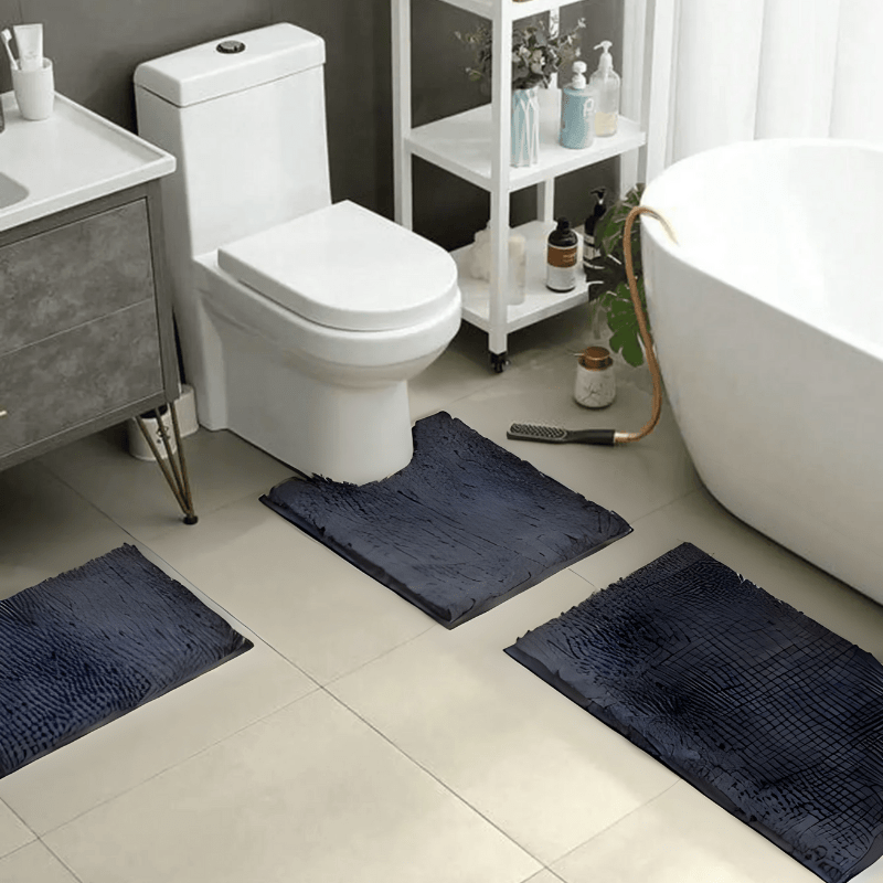 Alfombra de baño azul de chenilla de poliéster, 20×31 pulgadas — absorbente, antideslizante