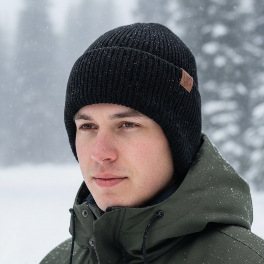 Fleece-Lined Thermal Knit Hat with Ear Flaps for Winter